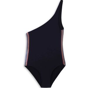 PilyQ kids Black One-Shoulder Swimsuit with Rainbow Stripes